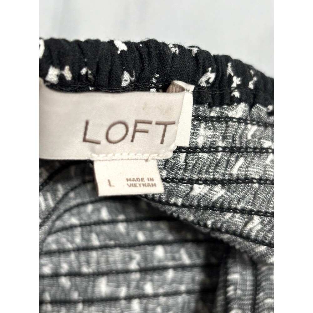 Loft Beach Smocked Ruffle Strap Jumpsuit Sz Large Crop Length Black White - Picture 10 of 11